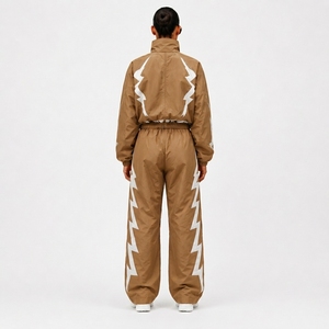 Survêtement unisexe noir et blanc à motif géométrique, fermeture éclair intégrale, col montant, coupe classique, streetwear, vêtements de sport printemps, 100 % nylon, impression par transfert thermique - Product Image 2