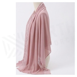 Bufanda de Chifón para Mujer, Larga, Color Rosa Sólido, con Ribete de Encaje, Elegante, Accesorio de Moda para Todas las Temporadas - Product Image 2