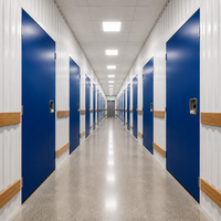 Unidades de Almacenamiento Modernas de Acero Azul, Puerta Batiente Plana Modular para Almacenes Comerciales, Instalaciones de Almacenamiento en Casilleros
