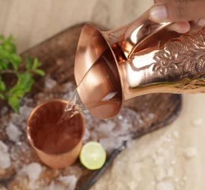 Traditional <b>Copper</b> <b>Table</b> Water Pitcher with Lid Elegant Beverage Jug with Handle for Dining Kitchen Hydration Serving - Product Image 6