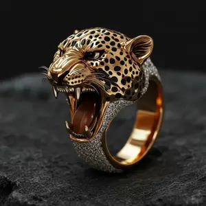 Jewelry Factory Designer Gemstones Jewelry 925 Sterling Silver <b>Rings</b> Woman 18k Gold Plating Leopard Fuzzy <b>Cat</b> <b>Ring</b> Party - Product Image 1