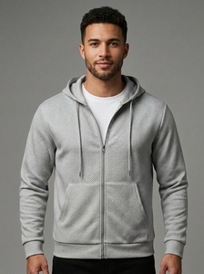 Veste à capuche zippée pour homme avec logo personnalisé, sweat-shirt texturé confortable avec poche avant pour un usage quotidien - Product Image 6