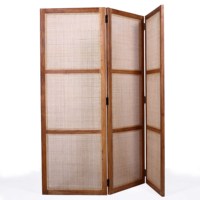 Paravent Modulaire Commercial Pliant Style Pierre Jeanneret en Bois Massif avec Panneaux en Rotin pour Hôtels et Entrepôts – Vente en Gros