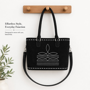 Western Genuine Suede Leather Shoulder <b>Bag</b> with Embroidered Stitch Detail Detachable Crossbody Strap Women's Fashion Handbag - Product Image 4