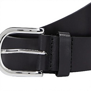 Ceinture décontractée en cuir véritable PRIMEFIELD ENTERPRISES, ceinture pour homme en cuir de vache noir uni, boucle à ardillon argentée rectangulaire, ceinture robuste - Product Image 1