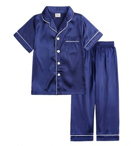 Ensemble de pyjama rouge à manches courtes pour filles, couleur unie, vêtements de nuit d'été, en Polyester doux, longueur normale, pour enfants de 3 à 14 ans - Product Image 5