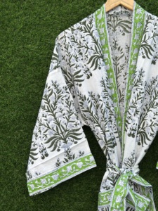 Kimono de Algodón con Estampado Floral Boho para Mujer, Hecho a Mano, con Cuello en V y Manga Larga, para Primavera/Verano, Playa o Piscina - Product Image 1