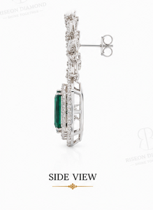 Elegant <b>necklace</b> in 18K white gold with emerald cut green gemstone floral leaf design surrounded by brilliant lab grown diamonds - Product Image 2