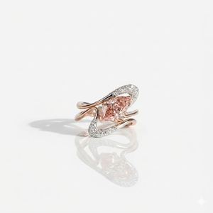 Bague Halo en Or Pur 18K Torsadée avec Coupe Marquise, Pierres Diamantées Naturelles et Pavé de Diamants Rose Intense Fantaisie, Collection Luxe Élégant - Product Image 4