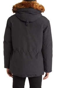 Veste parka d'hiver noire pour homme, doublure en fausse fourrure, coupe-vent, fermeture éclair, doudoune - Product Image 2
