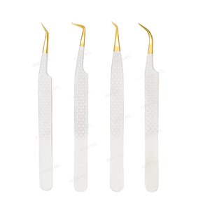 Ensemble de pinces à épiler de précision en acier inoxydable pour extensions de cils, pointes en fibre rose doré, anti-magnétiques, durables, 12/14 cm, volume de cils - Product Image 4