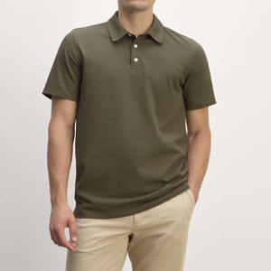 Polo à manches courtes pour homme, vert olive, coton piqué, décontracté, couleur unie, coupe classique, tricoté, respirant - Product Image 1