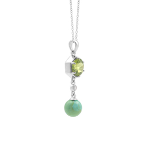 Collar con Colgante de 4.8 Gramos, Peridoto Verde Hexagonal Natural de 8 MM y Turquesa de 2 MM, Plata de Ley 925, Joyería Fina - Product Image 2
