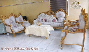 Conjunto de sofá clásico de estilo antiguo para sala de estar, conjunto de sofá de teca tallado a mano, muebles de salón de estilo italiano - Product Image 5