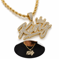 Yogoo Collier Hip Hop Style Luxe Or avec Lettre Couronne entièrement sertie de diamants, Ras-de-cou Tendance Détachable