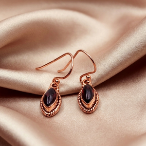 Pendientes de Plata de Ley 925 con Granate Rojo, Chapados en Oro Rosa y Oro Amarillo, Hechos a Mano, Estilo Boho Vintage, Regalo para Mujer - Product Image 5