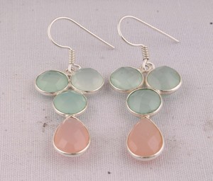 Vente en gros de boucles d'oreilles en argent sterling 925 avec quartz rose, pierre précieuse naturelle aquacalcédoine, fabricant de bijoux, idée cadeau pour femme - Product Image 4