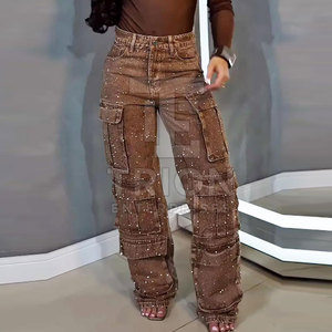 Pantalon cargo femme orné de strass, haute qualité, coupe tendance, style dernier cri - Product Image 3