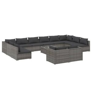 Set salotto da 13 pezzi in Poly Rattan grigio con cuscini per rilassarsi in giardino - Product Image 2