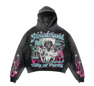Sudadera con Capucha de Algodón Estampada con Serigrafía, Estilo Hip Hop Personalizado, Lavado Ácido, Corte Crudo, Diseño Gráfico Urbano de Invierno para Hombre, de Moda - Product Image 6