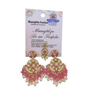Pendientes colgantes de oro chapado con piedras Kundan y cuentas Meenakari con Maangtikka, joyería de moda. - Product Image 2