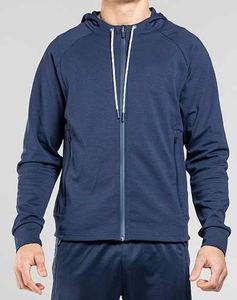 OEM Men's <b>Navy</b> Blue Hooded Zip Up <b>Sweatshirt</b> Raglan Sleeve Solid Sporty Zipper Hoodie Uppers - Product Image 1