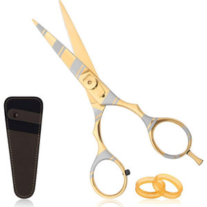 Stainless Steel Professional Hairdressing <b>Scissors</b> With Gold Finish Adjustable Screw Finger Rest And Leather Pouch - Product Image 1