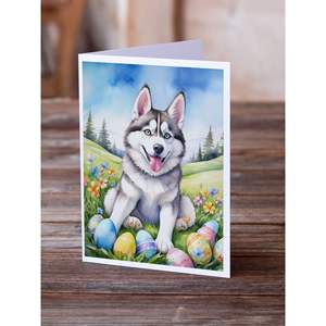 Whimsical Siberian Husky Easter Egg Hunt A7 Tarjetas de notas Paquete de 8 tarjetas en blanco con sobres Tarjetas de felicitación de tamaño 5x7 - Product Image 2
