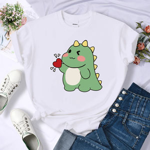 T-shirts décontractés à manches courtes pour femmes, doux, style streetwear, sport, hip-hop, avec imprimé « Cute Little Dinosaur Confesses Love » - Product Image 3
