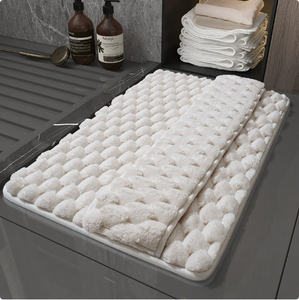 Minimalist Rectangle Microfiber Bath Mat Memory Foam Backing Anti Slip Beige Solid Color Machine Made Quick-Drying for Bathroom - Product Image 4