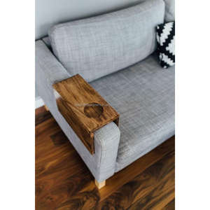 Bandejas de brazo de sofá de tendencia Bandejas de madera portátiles fáciles Vidrio Té Café Teléfono Notebook Pantalla de ordenador portátil Bandejas de sofá para sala de estar - Product Image 6