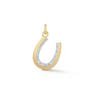 Pendentif fer à cheval en or 14 carats avec diamant de laboratoire, serti pavé, monture noircie, minimaliste, breloque amovible, pour usage quotidien, or 10k 14k 18k - Product Image 1