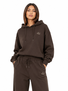 Ensemble de survêtement oversize pour femme avec épaules tombantes et pantalon palazzo ample assorti, streetwear en gros, sweat à capuche DTG - Product Image 4