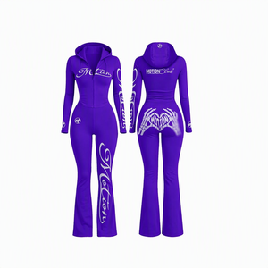 Combinaison à capuche zippée intégrale pour femme, motif club vert, style sportif, extensible, avec design squelette au dos - Product Image 3
