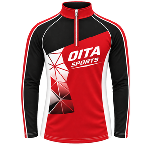 <b>Red</b> Black Quarter Zip Sports Jacket Long Sleeve Athletic Training <b>Top</b> Custom Team Running Workout Performance Sportswear Apparel - Product Image 1
