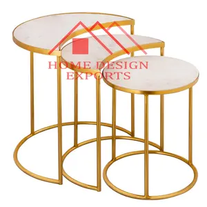Home Decorative Furniture Crescent White Marble Top Nesting Table Set of 3 with Gold Base for Living Room Bedroom New End Table