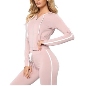 <b>Women's</b> Pink 2 Piece Hooded Sweatshirt Set Short Leggings Sporty Knitted Stretchy Streetwear Eco-Friendly 100% Cotton Workout - Product Image 4