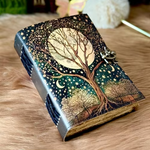 400 Page Printed Leather Grimoire Tree Life Spell <b>Book</b> <b>Shadows</b> Celestial Blank Journal 7x5 Inch Vintage Witchcraft Gift Him Her - Product Image 4