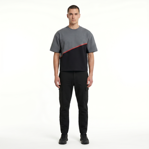 Camiseta Asimétrica Personalizable para Hombre, Estilo Techwear, Tejido Grueso, Mezcla de Algodón y Lana Merino, Hombros Caídos, Bloques de Color, OEM - Product Image 1