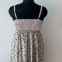 Robe midi bohème à imprimé floral 100 % coton, sans manches, coupe évasée, col rond, taille naturelle, décontractée, étiquette personnalisée OEM sur le devant