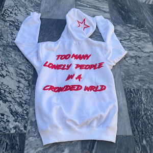 เสื้อฮู้ดผู้ชายผ้าฝ้ายฟลีซเนื้อนุ่มสบาย ปักลาย 'Too Many Lonely People Crowded World' ดีไซน์คุณภาพสูง - Product Image 3