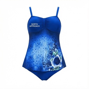 Traje de Baño de Una Pieza para Mujer North Approach, Estampado Floral, Fruncido, Sin Tirantes, Azul - Product Image 1