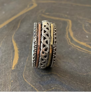 Bague tournante texturée à trois couches en argent sterling 925 pour un usage quotidien - Bijoux minimalistes pour toutes les occasions et cadeaux - Product Image 2