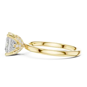 Bague solitaire en diamant de laboratoire taille émeraude 2 carats, sertie de griffes en forme de lotus sculpté, avec accents latéraux pavés, bijoux de mariée en or sur mesure - Product Image 6