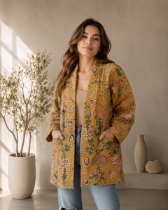 Chaqueta Kantha Hecha a Mano al por Mayor para Mujer, Chaqueta Reversible Acolchada de Algodón con Estampado de Bloques, Moda Sostenible, Ropa de Abrigo de Invierno - Product Image 3