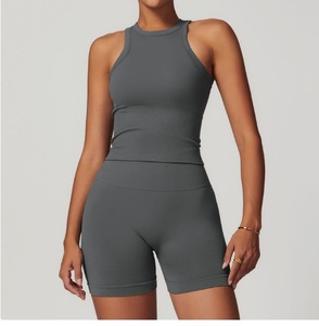 Custom Sportswear Gym Fitness Sleeveless Top Scrunch Butt Pants Workout Women Yoga Sets High Waist Front Breathable Quick Dry - Product Image 1