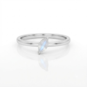 Rhaya Jewels Women's Elegant Rhodium Plated 925 Sterling Silver Gemstone Marquise Cut <b>Moonstone</b> Prong Setting Dainty Trendy <b>Ring</b> - Product Image 1