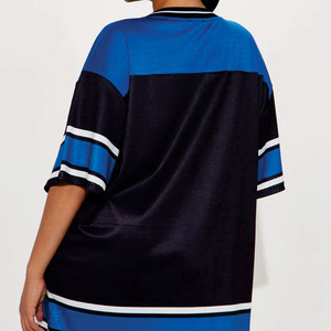 Camiseta deportiva de fútbol americano de primera calidad, personalizada, negra y azul, para mujer, estilo urbano, OEM, ODM, marca privada. - Product Image 2