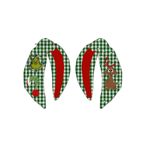 Serre-tête en tissu gingham de Noël avec motif de Noël et de rennes, accessoire de cheveux festif pour les fêtes de Noël et les événements thématiques - Product Image 1