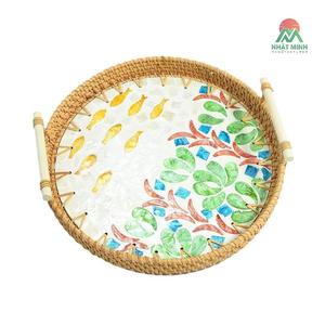 New Style Single-Tier Rattan Shell Tray Southeast Asian Design Enamel <b>Colourful</b> Tea <b>Set</b> & Food Storage Tray for Living Room - Product Image 3
